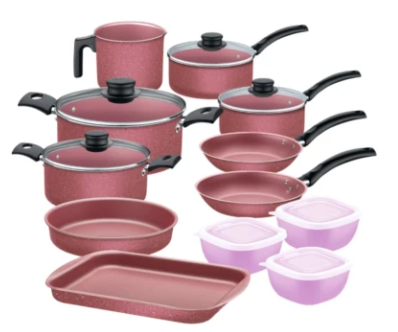 JUEGO DE OLLAS TRAMONTINA TURIM ROSA 12 PIEZAS